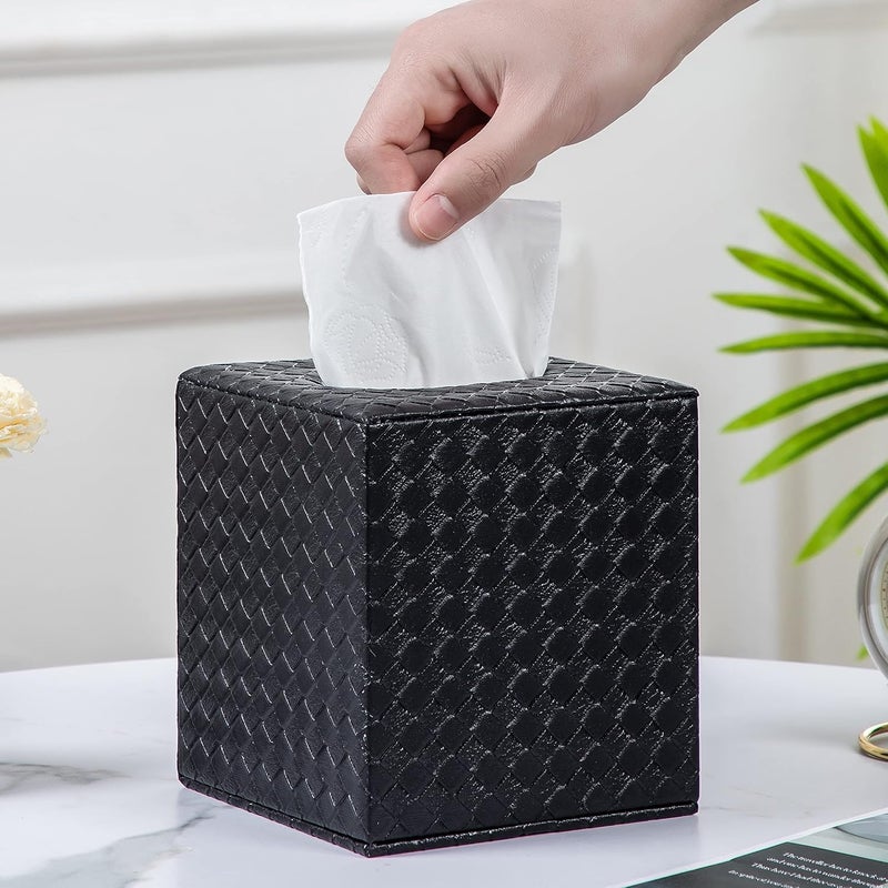 SUNYUROU Black Tissue Box Cover, Square, Tissue Box Holders for Bathroom Accessories - Image 1